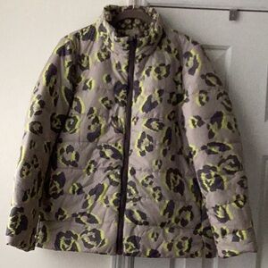 LOGO reversible animal print puffer coat zip up side slit pockets S